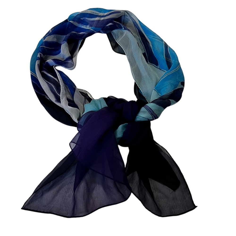 Worth New York Silk Scarf Large Leaf Print 72x21 Colorblock Blue‎ Purple
